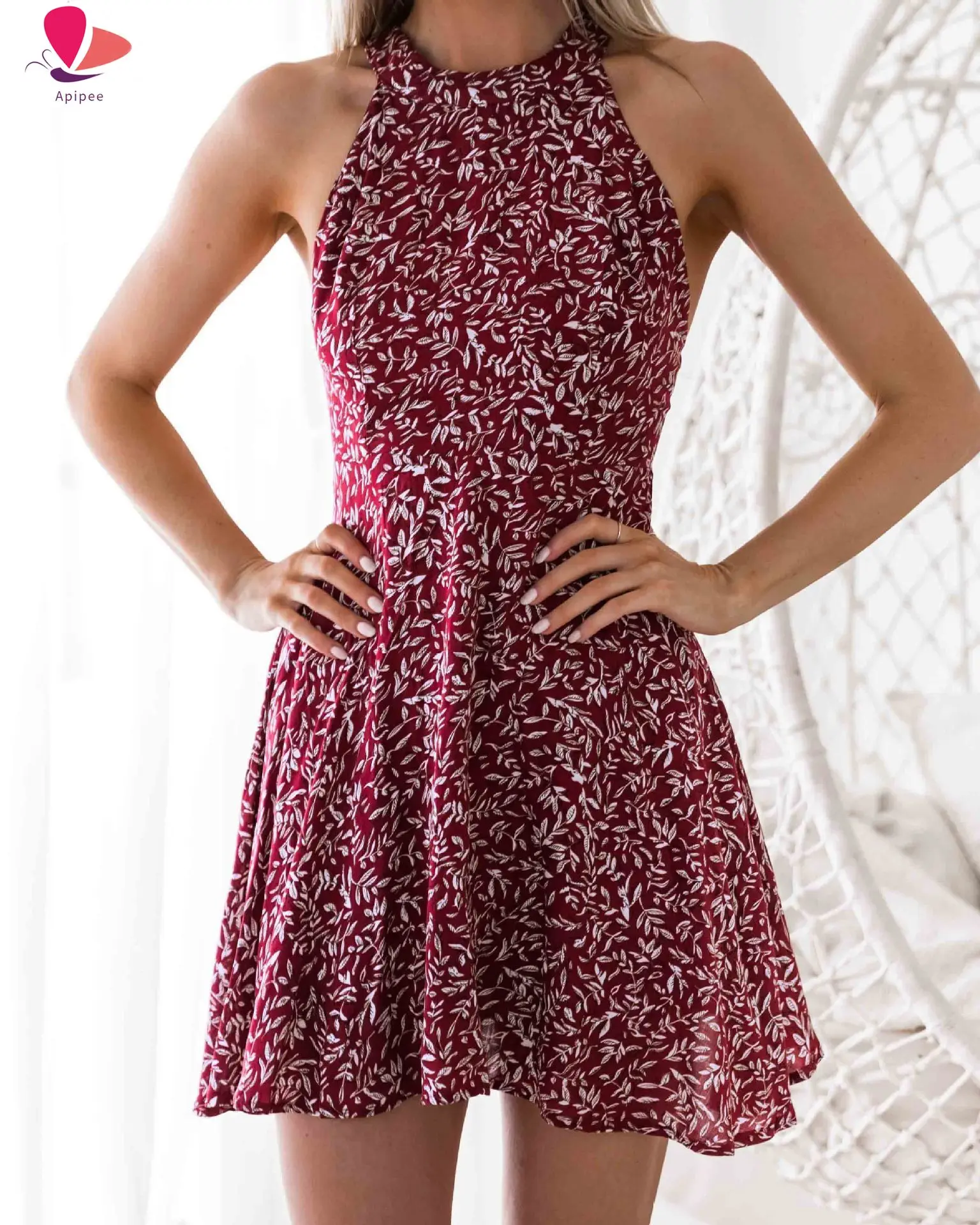 

Летнее платье для женщин 2022 повседневное цветочное шифоновое платье А-силуэта Элегантное Вечернее Платье Oodji с лямкой на шее женское пляжно...