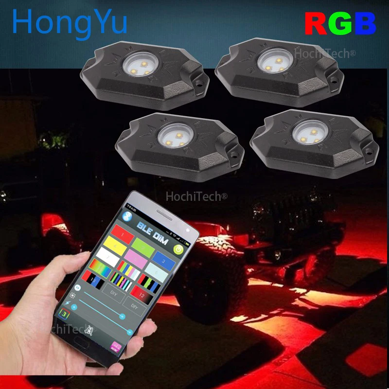 4 Pods/Set RGB LED Rock Lights Bluetooth Control Multicolor Neon Light Kit for Jeep Truck Car ATV SUV Vehicle Boat | Автомобили и