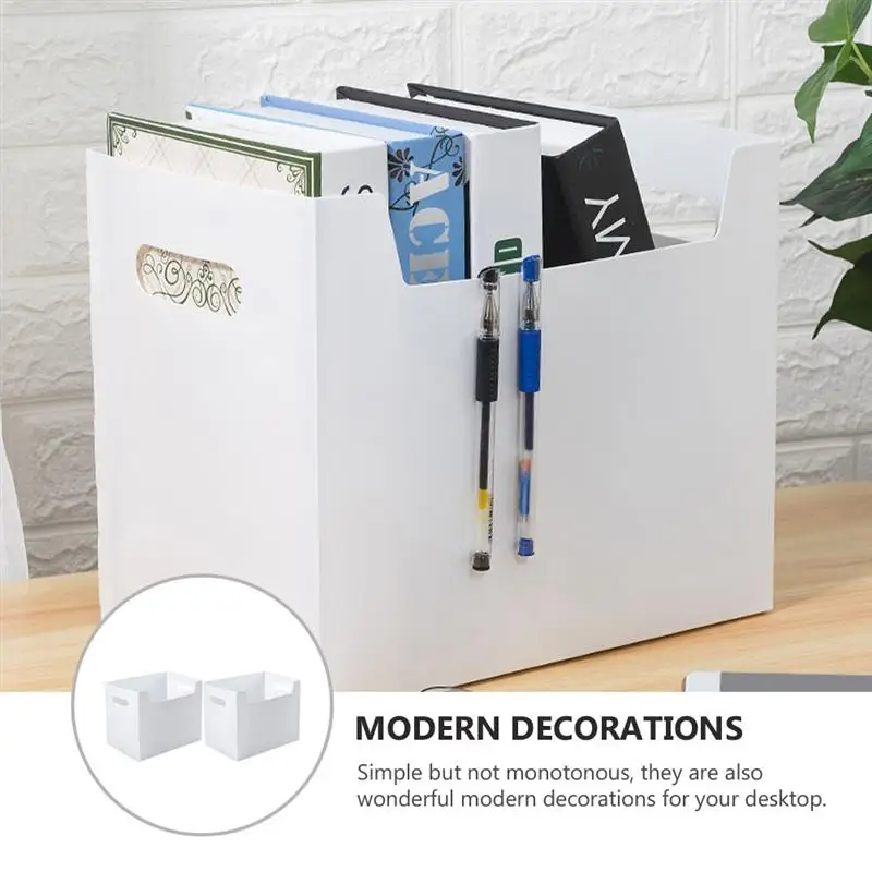 

2pcs Desktop Book Storage Boxes Simple Large Capacity Book Racks (White)