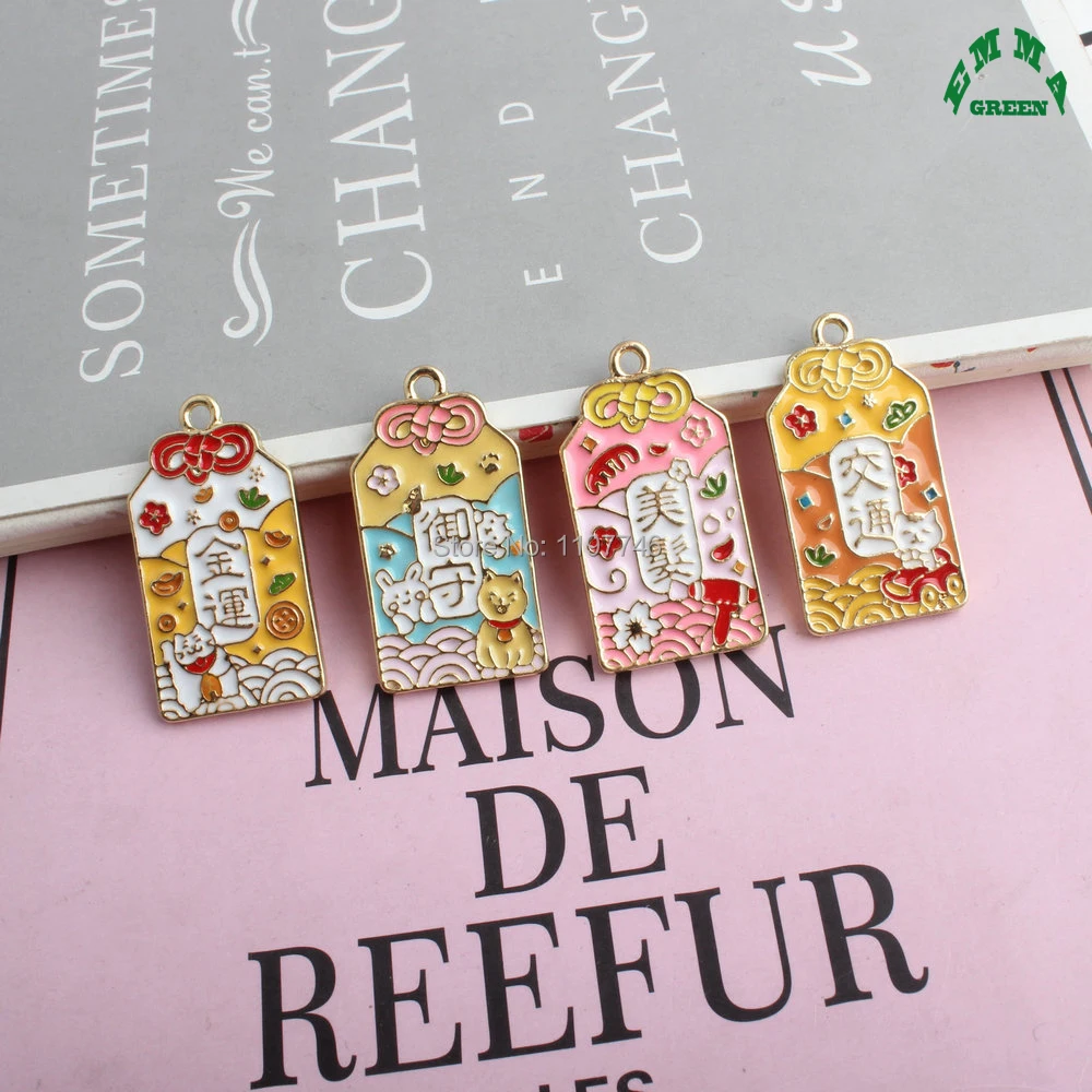 

Enamel Charms for Jewelry Making 10pcs Japanese Fortunate Charm Pendant Metal Christmas Gift Decoration Pendants for DIY