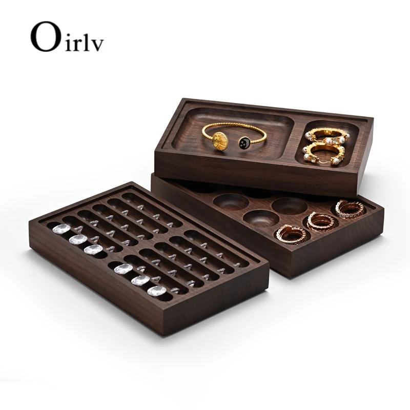 Oirlv Newly Walnut Multi-function Jewelry Display Tray for Bangle Ring Diamond 18*11.2*2.8cm Jewelry Organizer Trays Customized