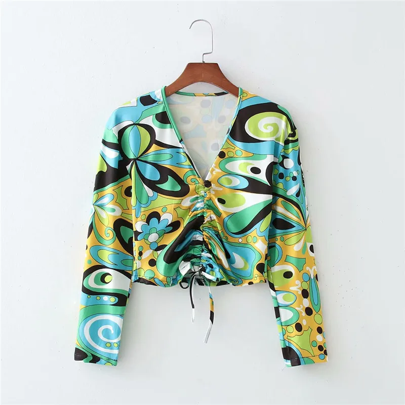 

Женская драпированная юбка Za, зеленая юбка с цветочным принтом, высокой талией, поясом на резинке и рюшами, с разрезом спереди, лето 2021