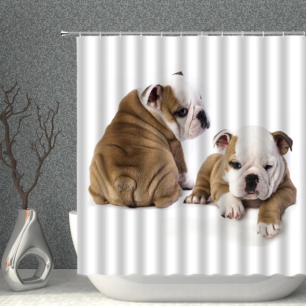 

Funny Animal Shower Curtain Cat And Dogs Pet Print Pattern Bath Decor Polyester Fabric Washroom Art Decor Bathroom Curtains Set
