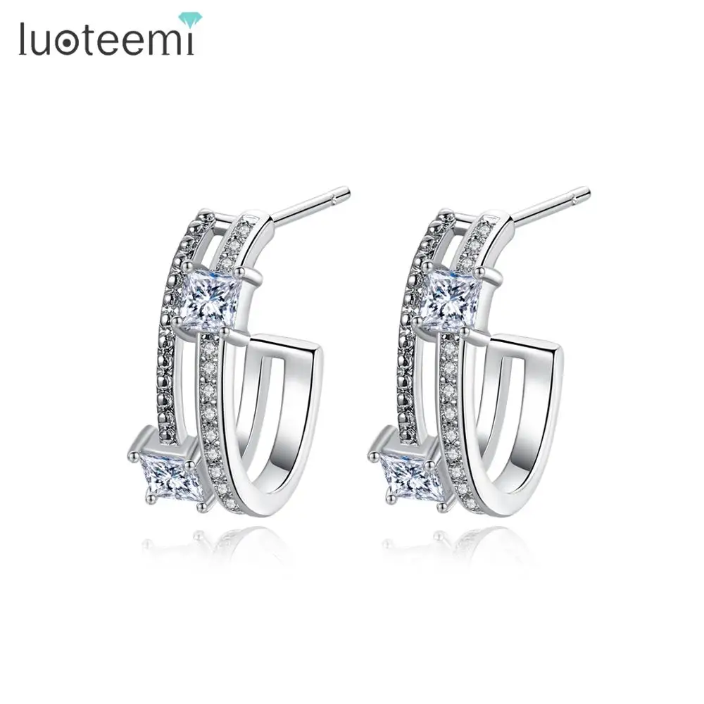 Серьги кольца LUOTEEMI женские прозрачные модные ювелирные украшения в ухо на