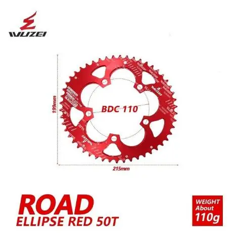 WUZEI Road Bicylcle 110BCD 35/50T Овальный Звездочка комплект велосипед 7075-T6 сплав Сверхлегкий эллипс восхождение Мощность передняя Звездочка пластина - Цвет: RED 50T ROAD 1pcs