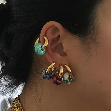 Boucles d oreille femme круглый натуральный камень свисающие серьги золотые женские модное