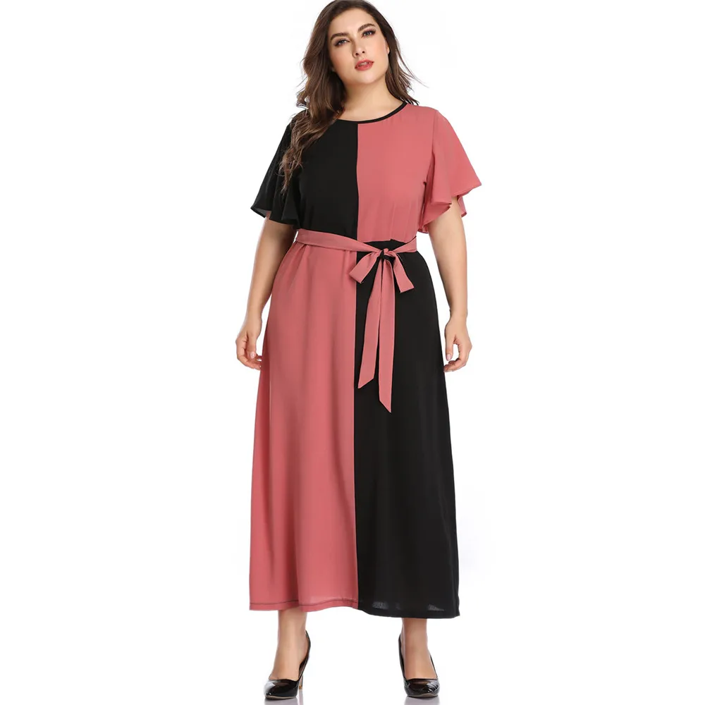 

Размера плюс 4XL костюм, накидка, Восточный халат для женщин с коротким рукавом свободное платье макси с длинным Абая Дубай Кафтан турецкие в...