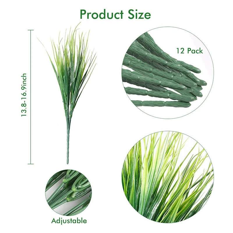 

Artificial Grasses 12 Bundles Outdoor UV Resistant Fake Grass No Fade Faux Plastic Plants Garden Window Box Decorating