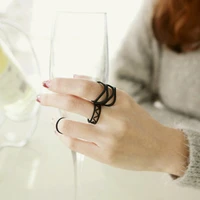 3pcs adjustable matte black finger ring geometry simple fashion alloy jewelry accessories party daily gift