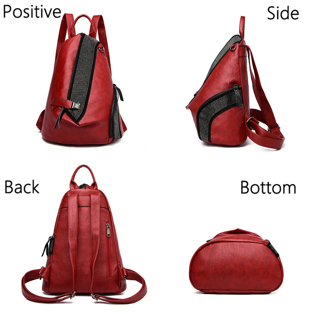 Женский кожаный рюкзак женский со стразами сумка на плечо высокое качество