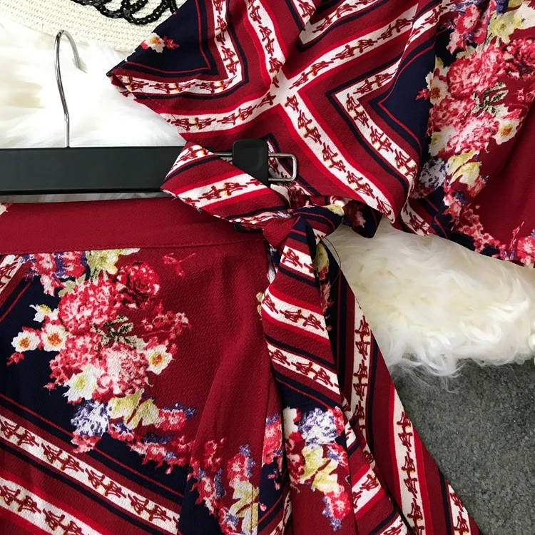 Женский винтажный костюм из двух предметов красная пляжная одежда с принтом