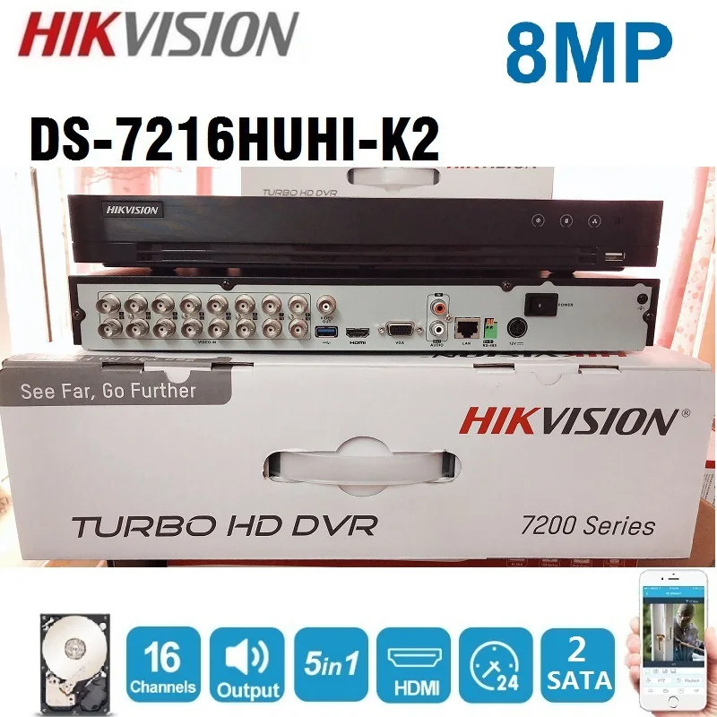 Hikvision 16 канальный XVR DS 7216HUHI K2 с 8 шт. Гибридный 5MP 4 в 1 ночного видения камеры