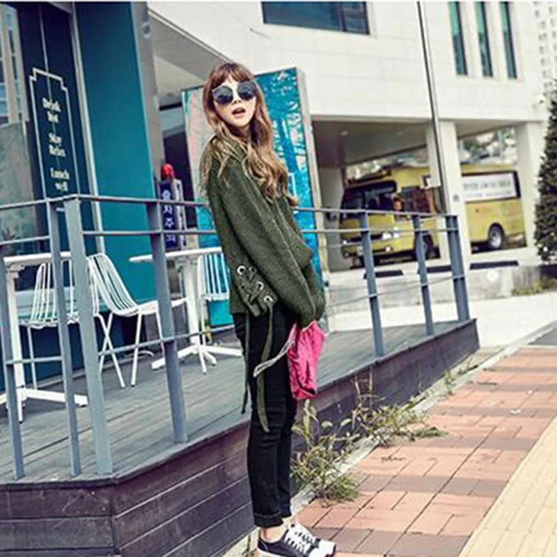 

2020 Bandage Sweater Pullover Autumn Winter New Casual Women's Loose Fashion Pullover Lazy Wind Simple Top Coat Street wear