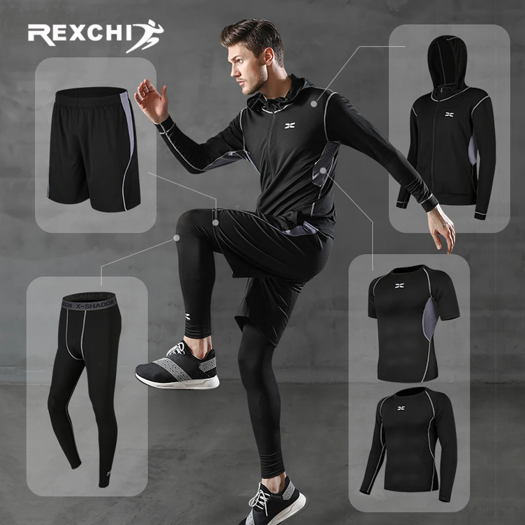 Мужской спортивный костюм REXCHI 5 шт./компл. мужской для тренажерного зала фитнеса