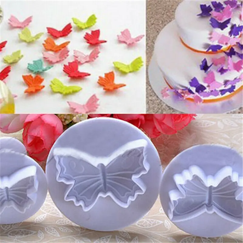 3Pcs/Set Butterfly Shape 3D Plastic Fondant Cake Cookie Sugarcraft Plunger Cutters Mold Decorating Tools | Дом и сад