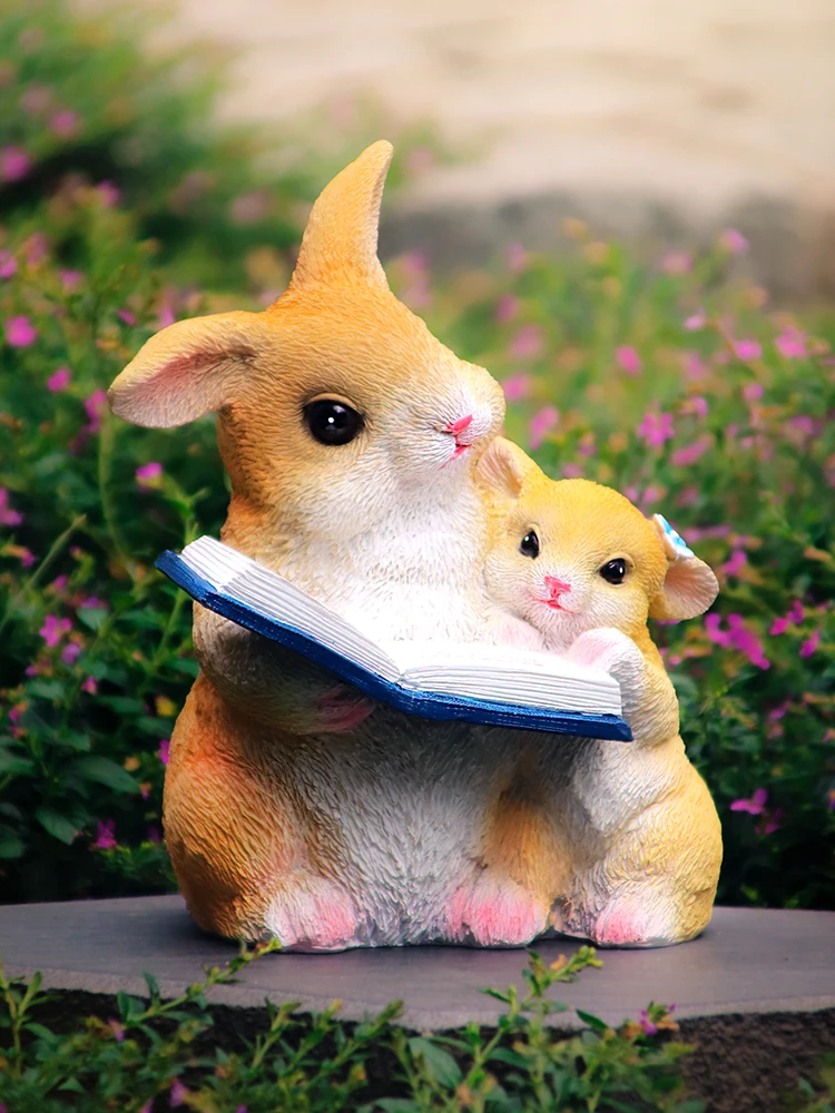 

Creative Cartoon Bunny Reading Book Resin Statue Garden Courtyard Balcony Decoration Sculpture Home Living Room Furnishings Gift