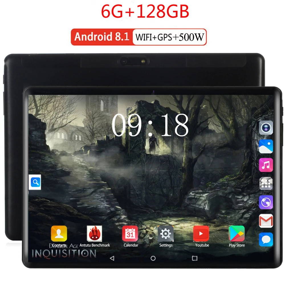  , 6G + 128 ,   2.5D, 10 , Android 8, 0, 6  , 128  , 1280x800, IPS 3G, 4G LTE,   10 