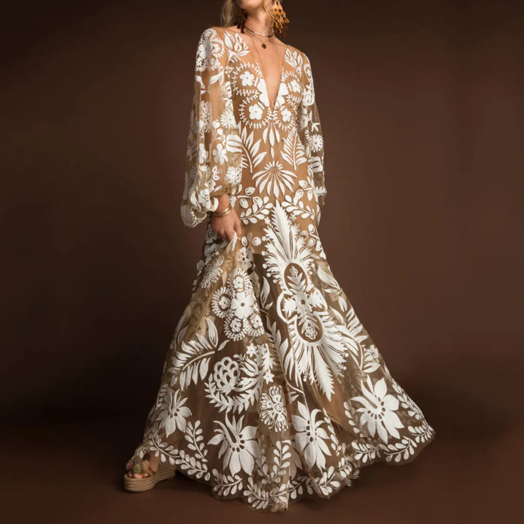 Женское богемное платье с цветочным принтом праздничный сарафан открытой спиной