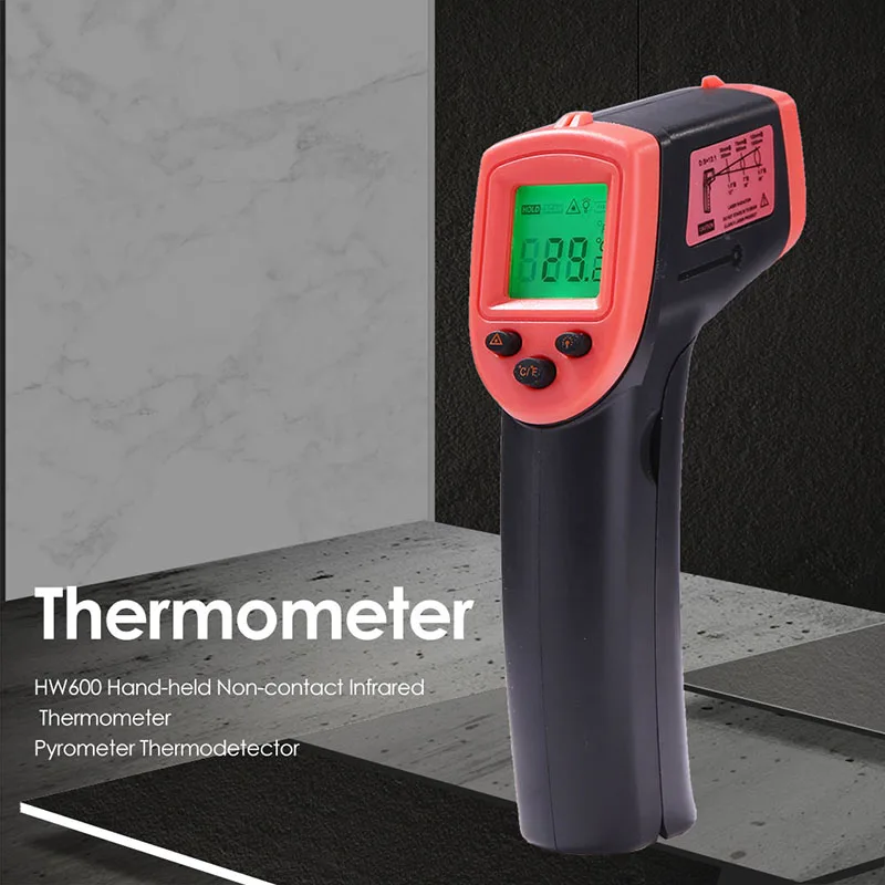 HW600 Handheld Infrared Digital Forehead Thermometer IR Laser Body Food Non-contact Temperature Test LCD Display Ear |