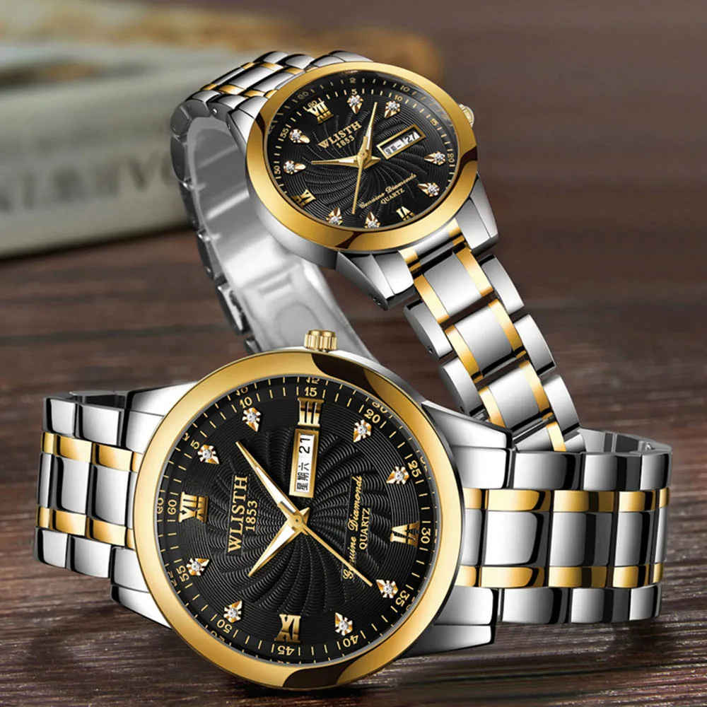 2021 New Couple Watches Luxury Brand Women or Men Watches Quartz Date week Clock Wristwatches Female Waterproof Montre Femme