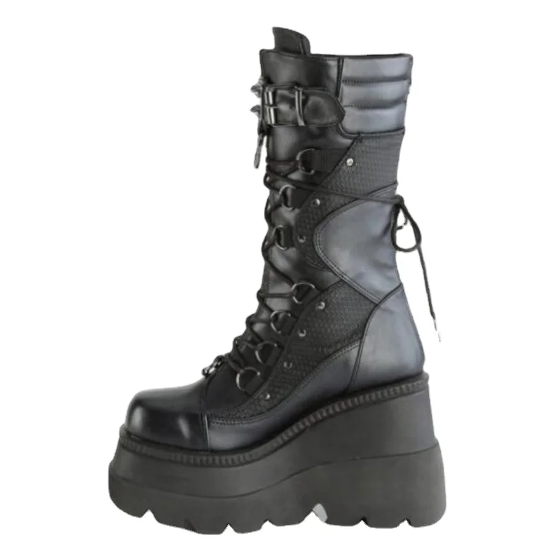 

Autumn and Winter New Female High-heeled Knight Boots Thick-soled Boots Rear Zipper Pure Color Fashion Casual Mid-tube Boots