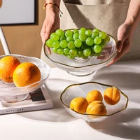 phnom penh glass fruit tray household living room tea table high foot fruit tray dry fruit snack tray creative decoration