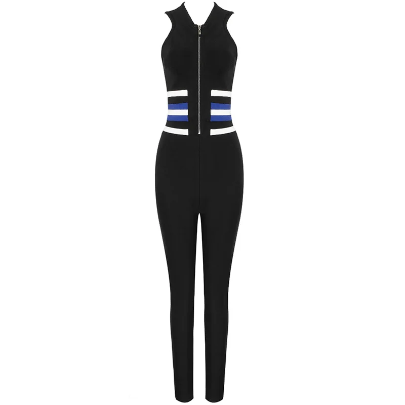 

High Quality Sexy Women Sleeveless Black Jumpsuit Celebrity Rayon Bandage Jumpsuit