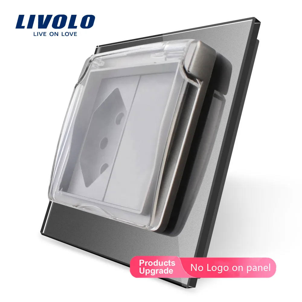 Grey-No logo Livolo EU standard Switzerland розетка, стеклянная панель, AC 110~ 250 V, VL-C7C1CHWF, с водонепроницаемой крышкой, без логотипа - Тип: Grey-No logo
