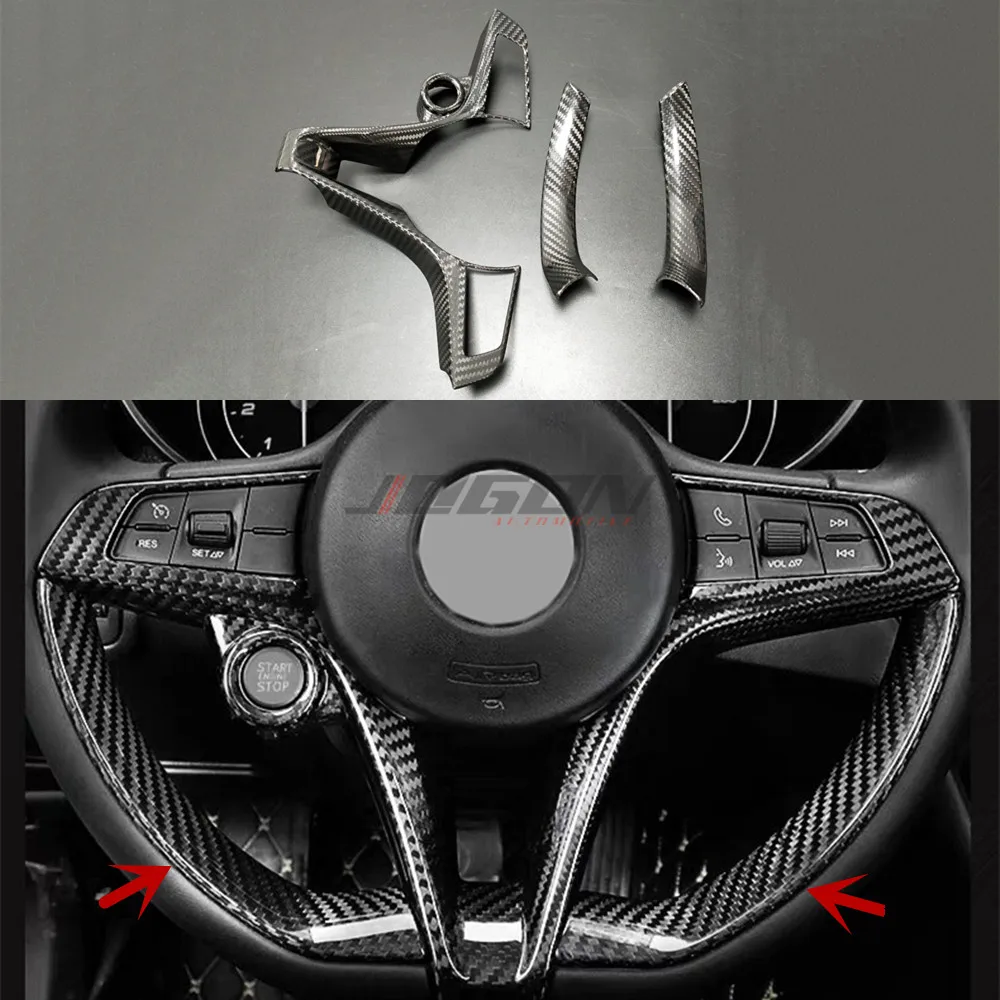 

Отделка рулевого колеса из натурального углеродного волокна для интерьера автомобиля, декоративная отделка для Alfa Romeo Giulia 952 Stelvio 2017-2020