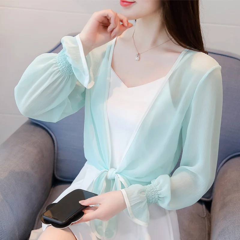 

Chiffon Wind Breaker Cardigan Women Long Sleeve Solid Loose Thin Jackets Sunproof Summer Ladies Fashion Shawl Coats Covers Up