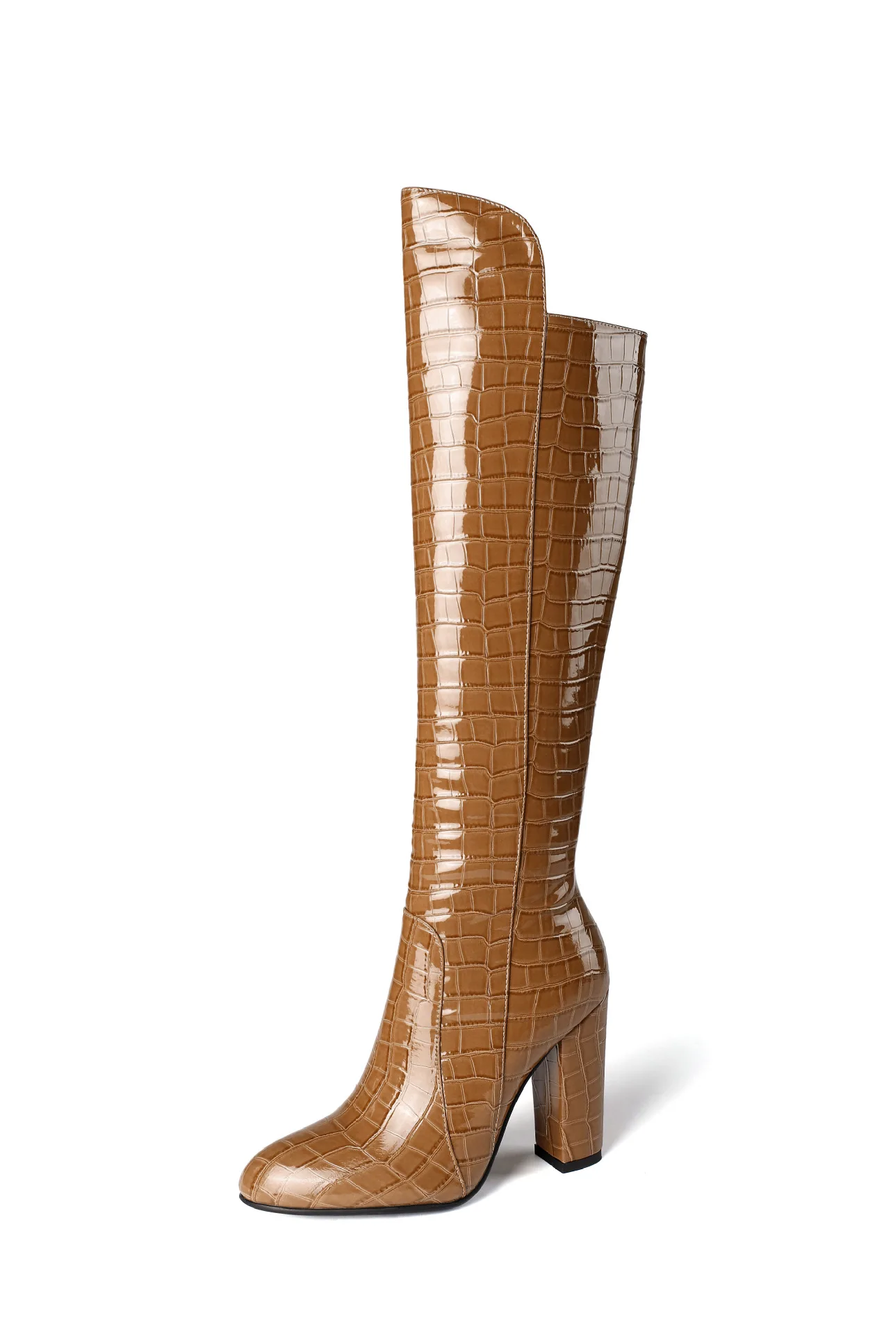 

2021 round heel Knight boots thick heel head high over knee women's long boots side zipper high boots 10.5cm