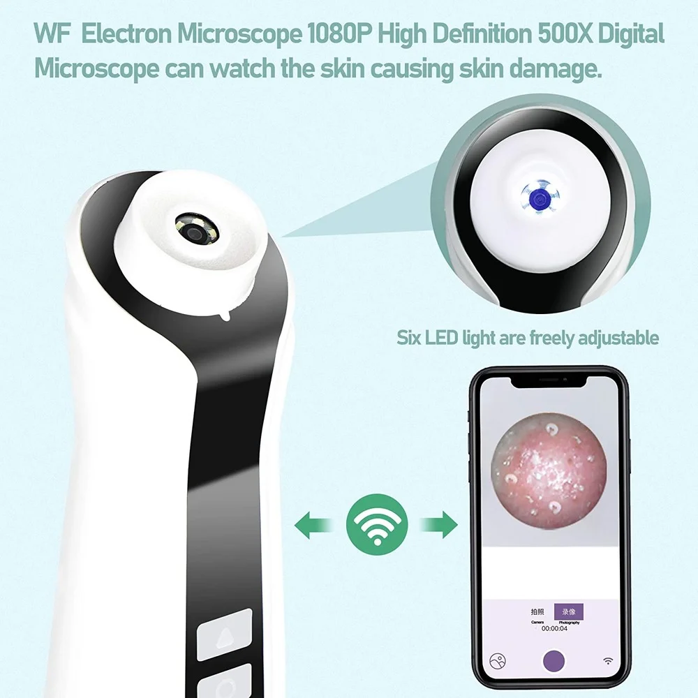 

USB Rechargeable Visual Blackhead Remover Facial Pores Black Head Cleaner Vacuum Suction 5 Mega-Pixel WIFI Microscope Camera