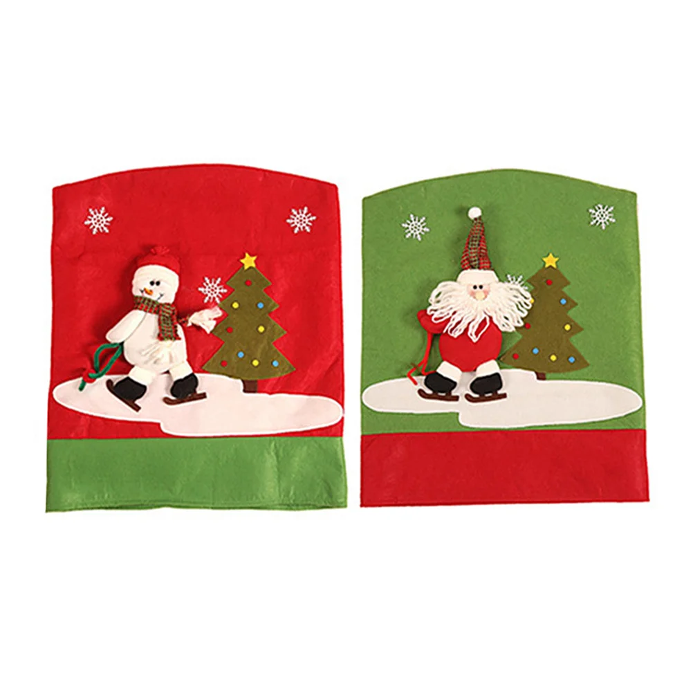 

2pcs Chair Back Cover Christmas Santa Claus and Snowman Pattern Seat Slipcover