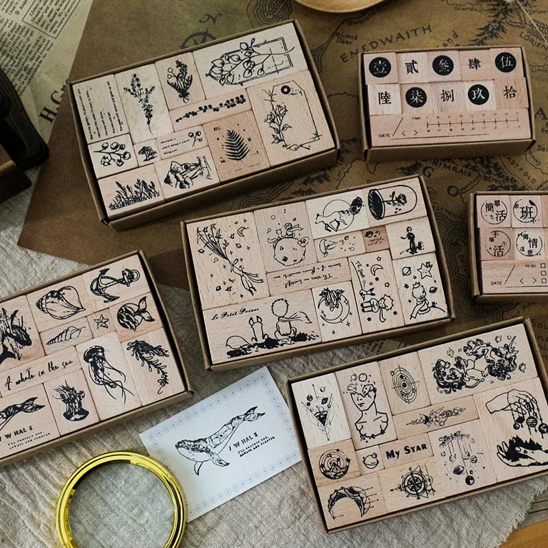 

Retro Wood Seal Set Flow-up Star Rail Series PDA Learning Motto Seal Set scrapbooking stamps