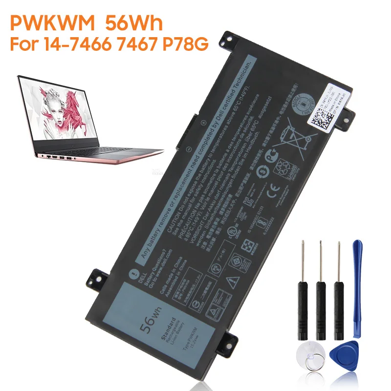 

yelping PWKWM Replacement Laptop Battery For DELL Inspiron14-7466 7467 7000 P78G 7467-D1545B/R D1745B/R 56wh With Tools