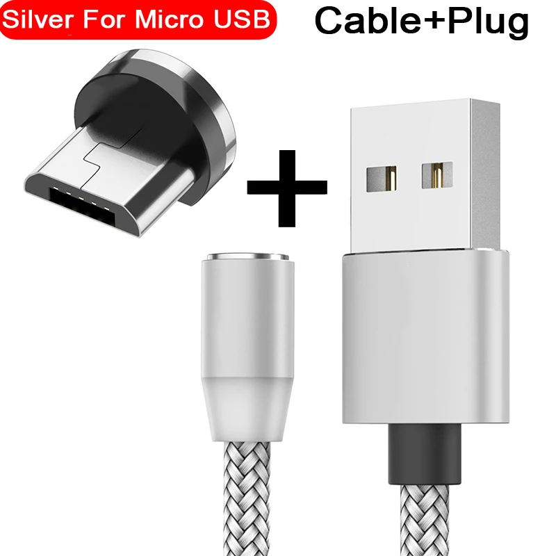 For Micro Silver Магнитный usb-кабель для быстрой зарядки USB type C кабель магнитное зарядное устройство для зарядки данных Micro usb кабель мобильного телефона кабель USB шнур - Цвет: For Micro Silver
