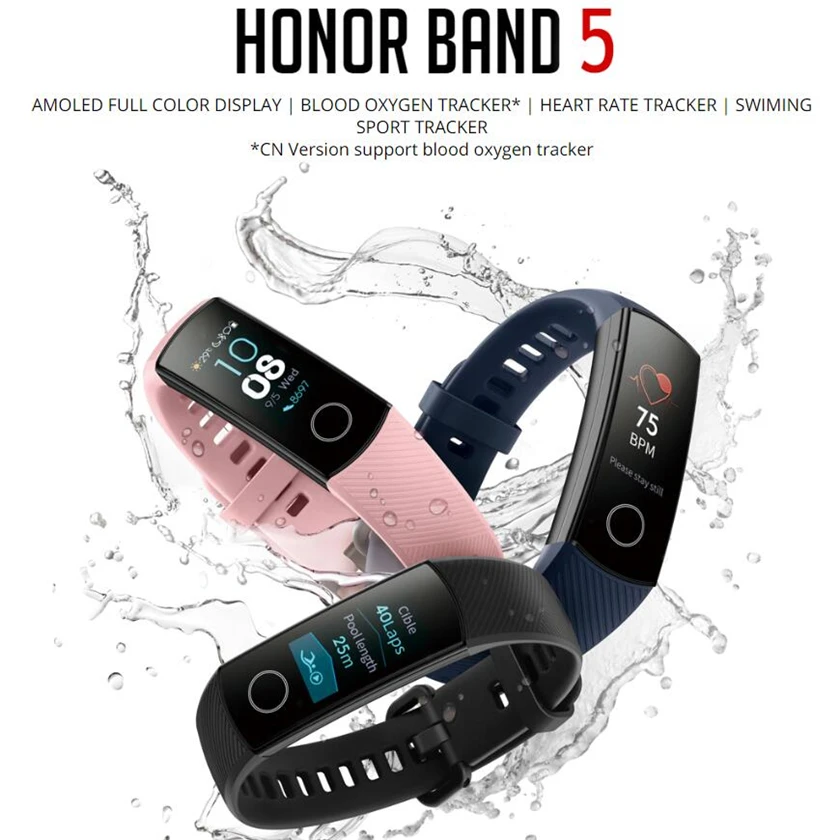 Huawei honor band 5 напульсники AMOLED экран honor умные часы кровяной кислород сердце яж фитнес сон Плавание Спорт трекер