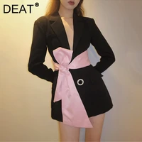 deat 2021 new autumn and winter fashion casual long sleeve slim blackless patchwork black bow long blazer coat women sl536