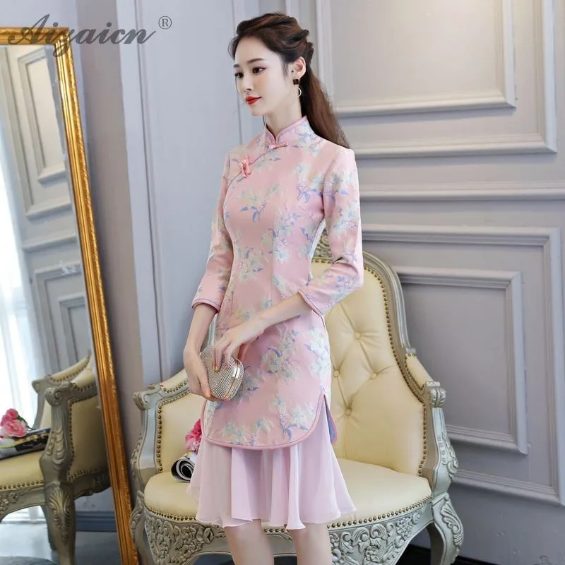 Высококлассное жаккардовое переплетение Cheongsam китайское модное китайское традиционное платье Qi Pao Восточный стиль платья с вышивкой Qipao зима