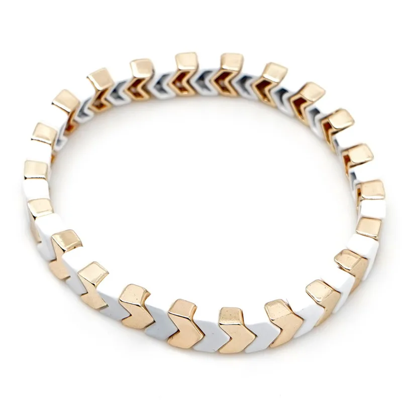 

Bohemian New Design Color Enamel Rainbow Tile Bracelet Colorful Enameled Elastic Tile Arrow Bead Bracelet for Women Jewelry