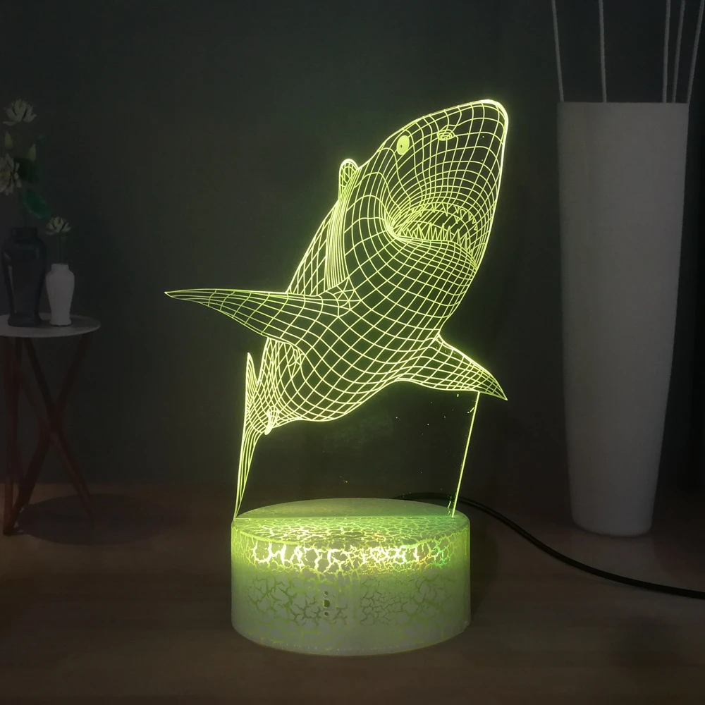 Ocean Animal Shark Настольная лампа с USB сенсорным пультом дистанционного управления 3D