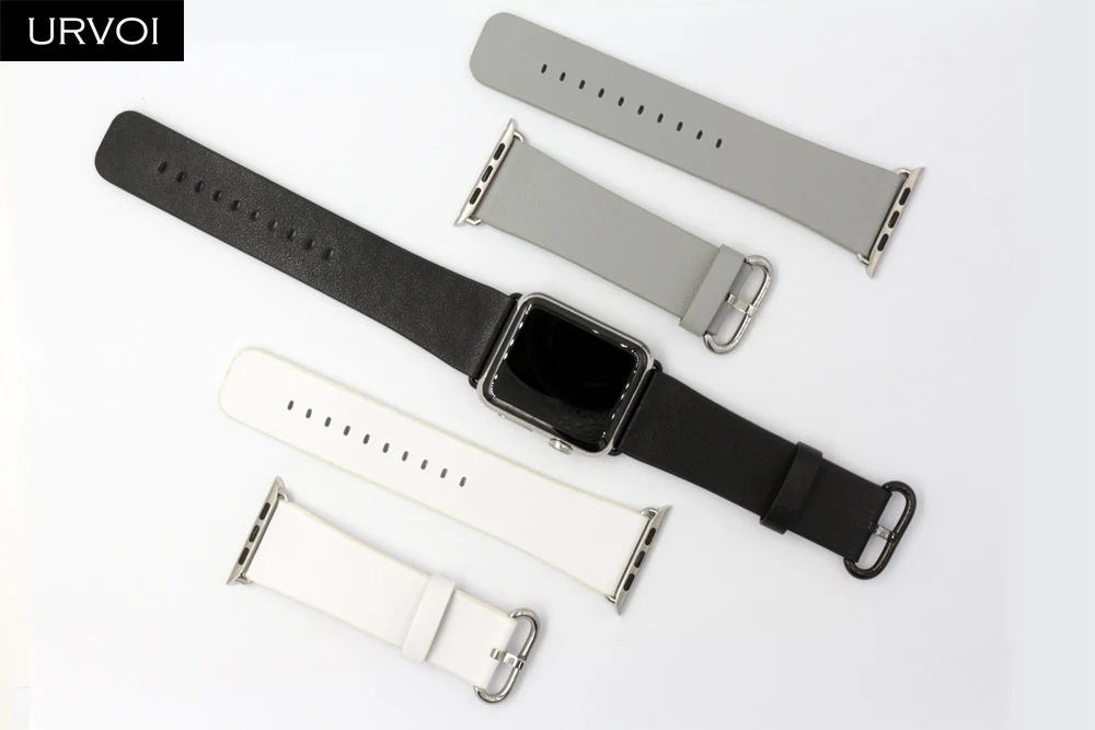 URVOI кожаный ремешок для apple watch 4 5 3 2 1 ремешок для iwatch 40 мм 44 мм Свифт кожа классическая Пряжка современный дизайн
