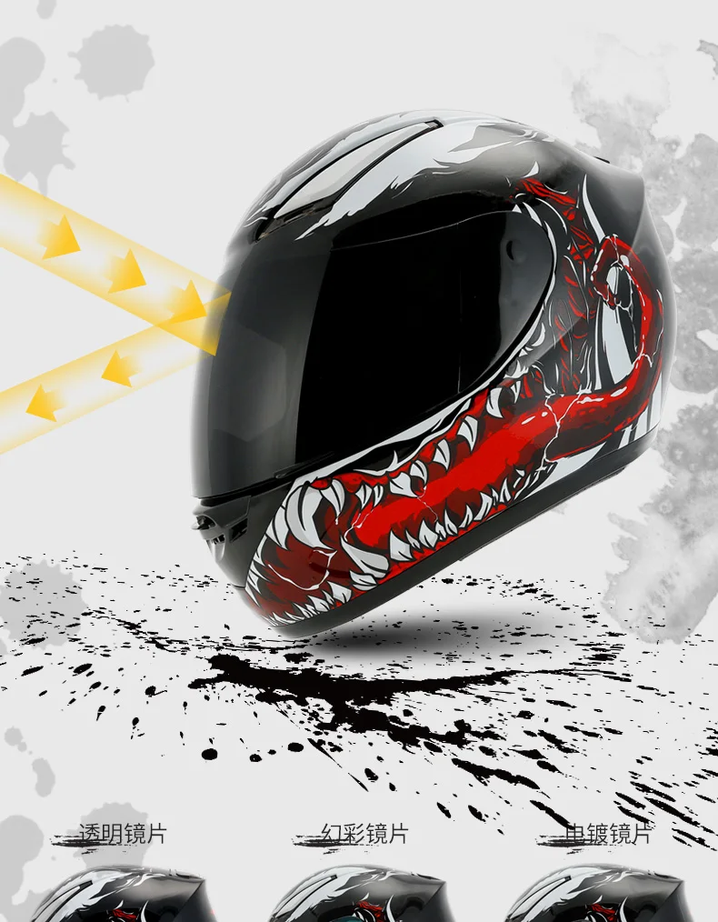 New ECE Certification YOHE Full Face Motorcycle Helmet Cross-country Moto Running helmets with PC Lens visor made of ABS