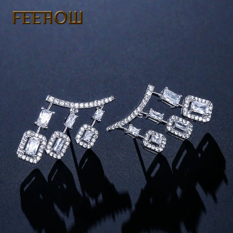 FEEHOW оптовая цена Люстра квадратной формы висячие серьги с чешским камнем женские