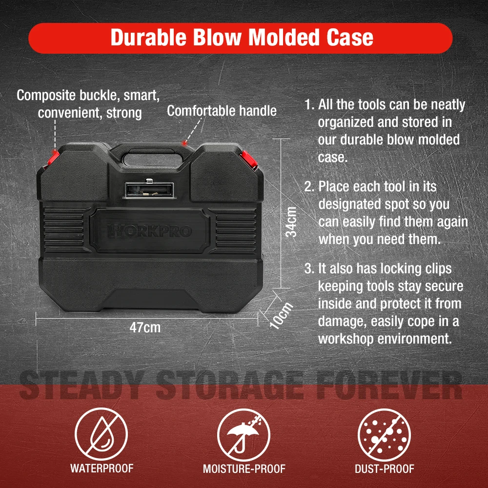 WORKPRO 2019 Новый 123 шт. набор инструментов для дома ремонт автомобилей рычажный ключ