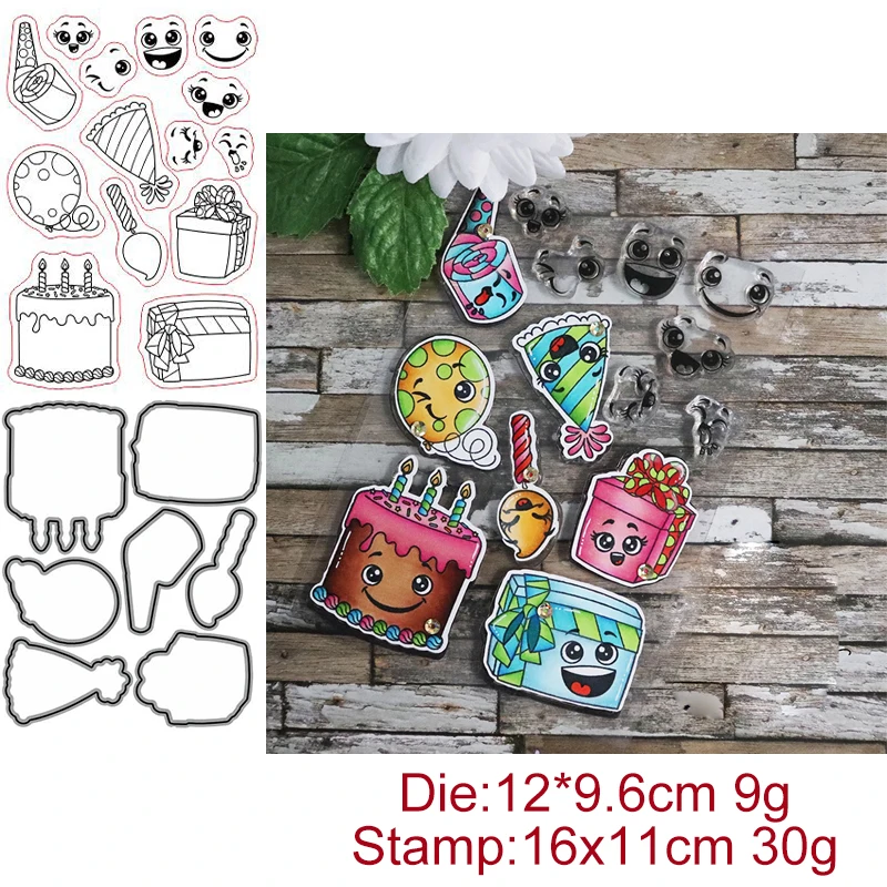

Party Happy Birthday Gift Metal Cutting Dies and Clear Stamps for Scrapbooking Photo Album Decorative Embossing DIY Paper Cards