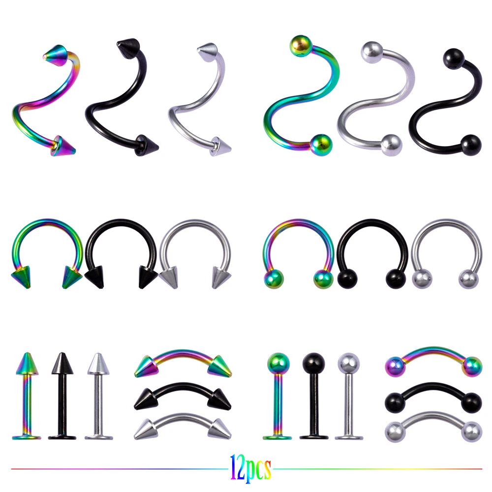 Пирсинг из нержавеющей стали 12 шт./компл. кольца для носа бровей и перегородок