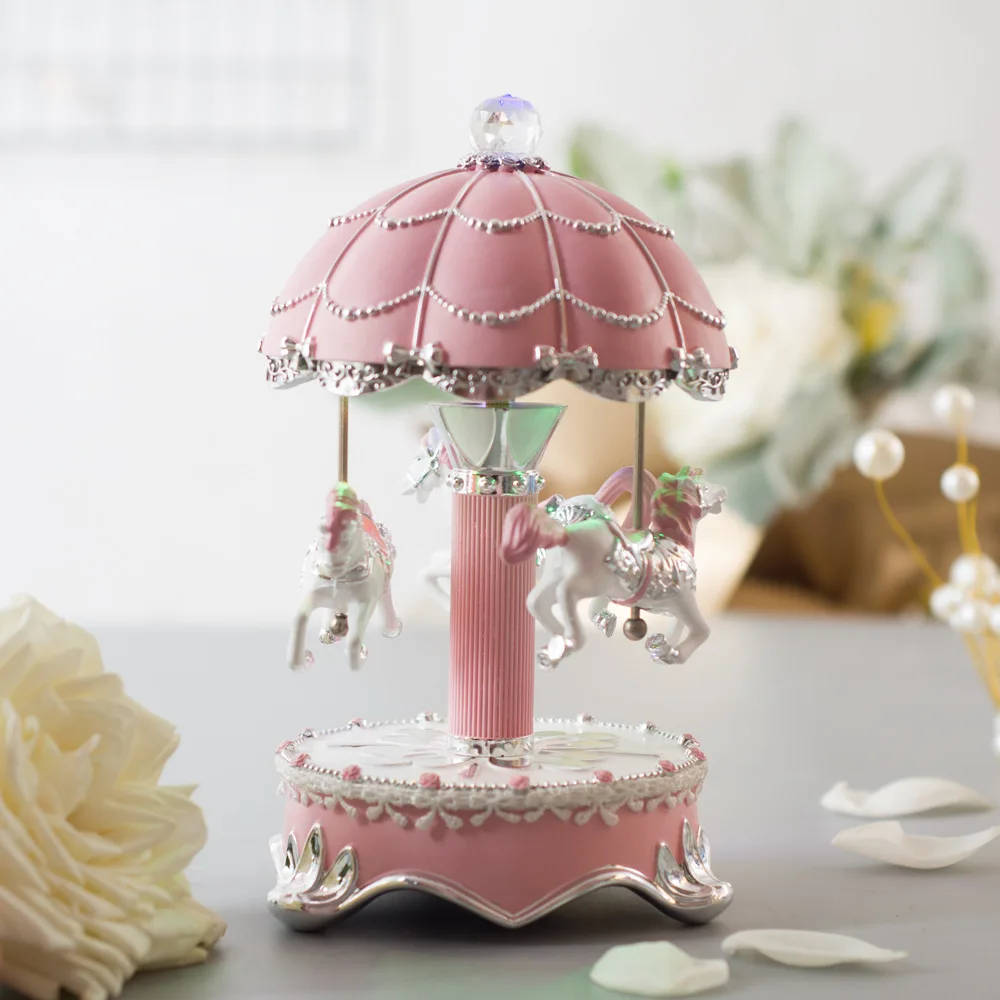 

European Light emitting Carousel Music Box Sky City Creative Birthday Gift Eight Ballbox pendulum