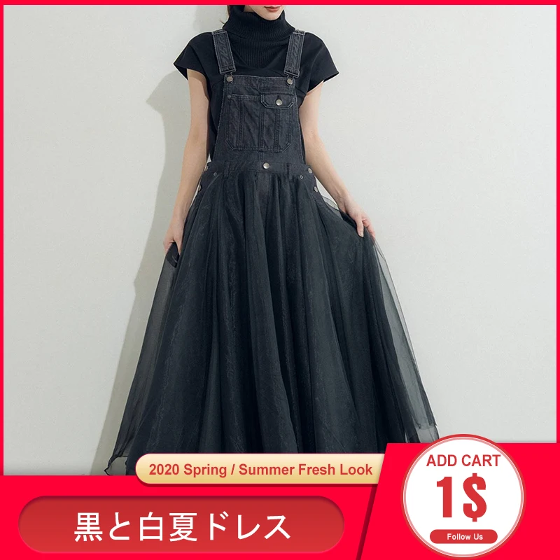 Женское джинсовое Сетчатое платье макси Черное длинное без рукавов с высокой