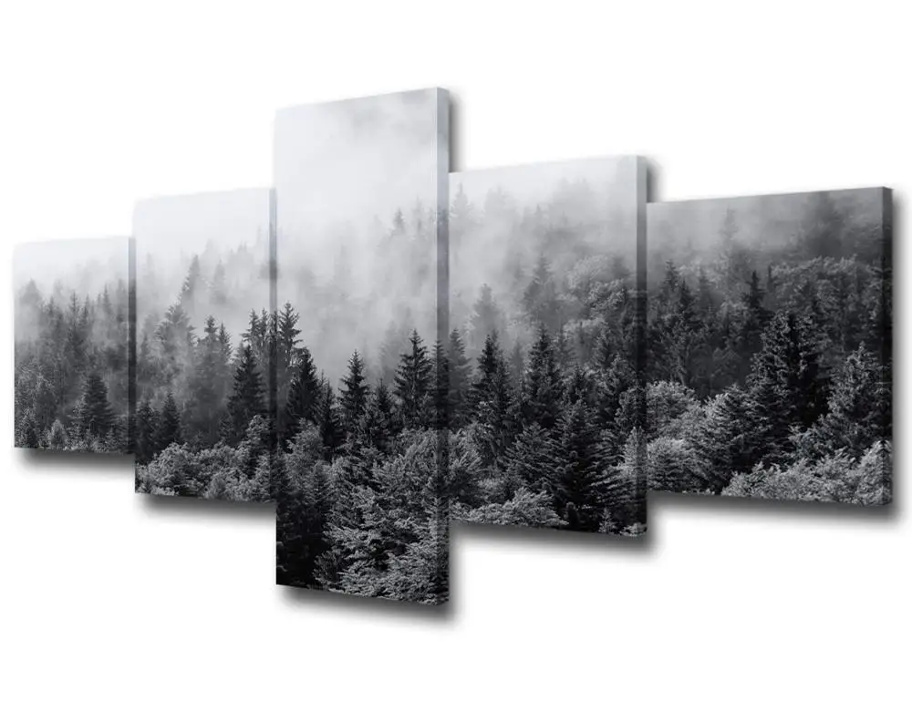 

5Pcs Decor Poster Canvas Art Painting Mountain Lake Forest Natural Landscape Wall Decoration Irregular Picture Home Decoration